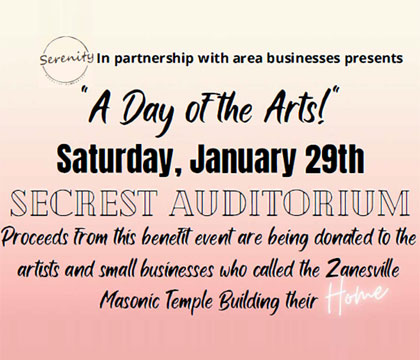 A Day Of The Arts! Proceeds to benefit the artists and small businesses who called the Zanesville Masonic Temple their home.